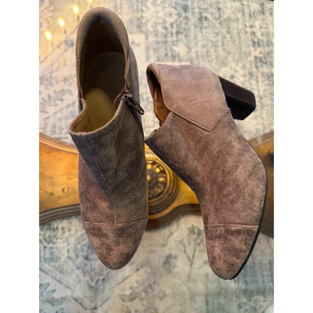 Naturalizer N5 Comfort Taupe Suede Cap Toe Ankle Boots Block Heel Womens 8M